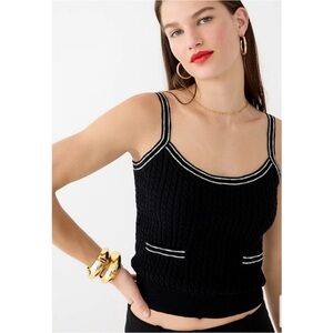 J.Crew Contrast-trim cable-knit sweater tank Black White Size Medium